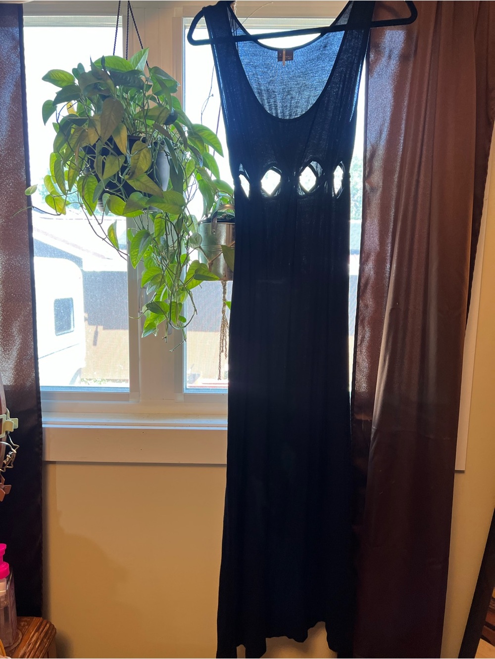 Sparkle & Fade Black Sleeveless Maxi Dress with Waist Cutouts